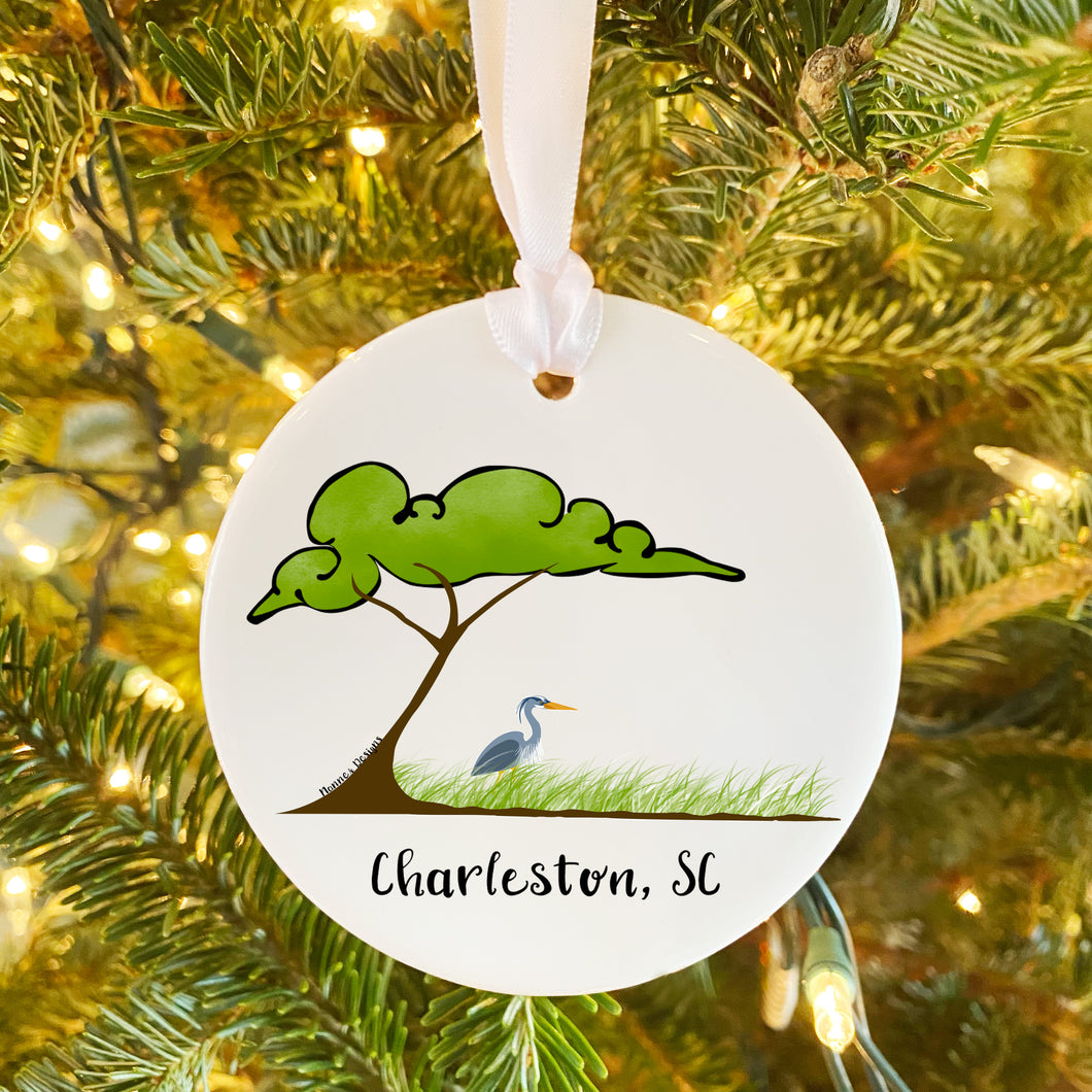 Heron & Oak Tree Charleston, SC Ceramic Ornament