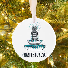 Load image into Gallery viewer, Pineapple Fountain Charleston, SC Ceramic Ornament
