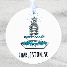 Load image into Gallery viewer, Pineapple Fountain Charleston, SC Ceramic Ornament
