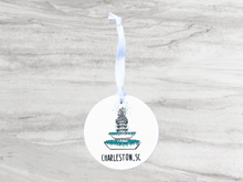 Load image into Gallery viewer, Pineapple Fountain Charleston, SC Ceramic Ornament
