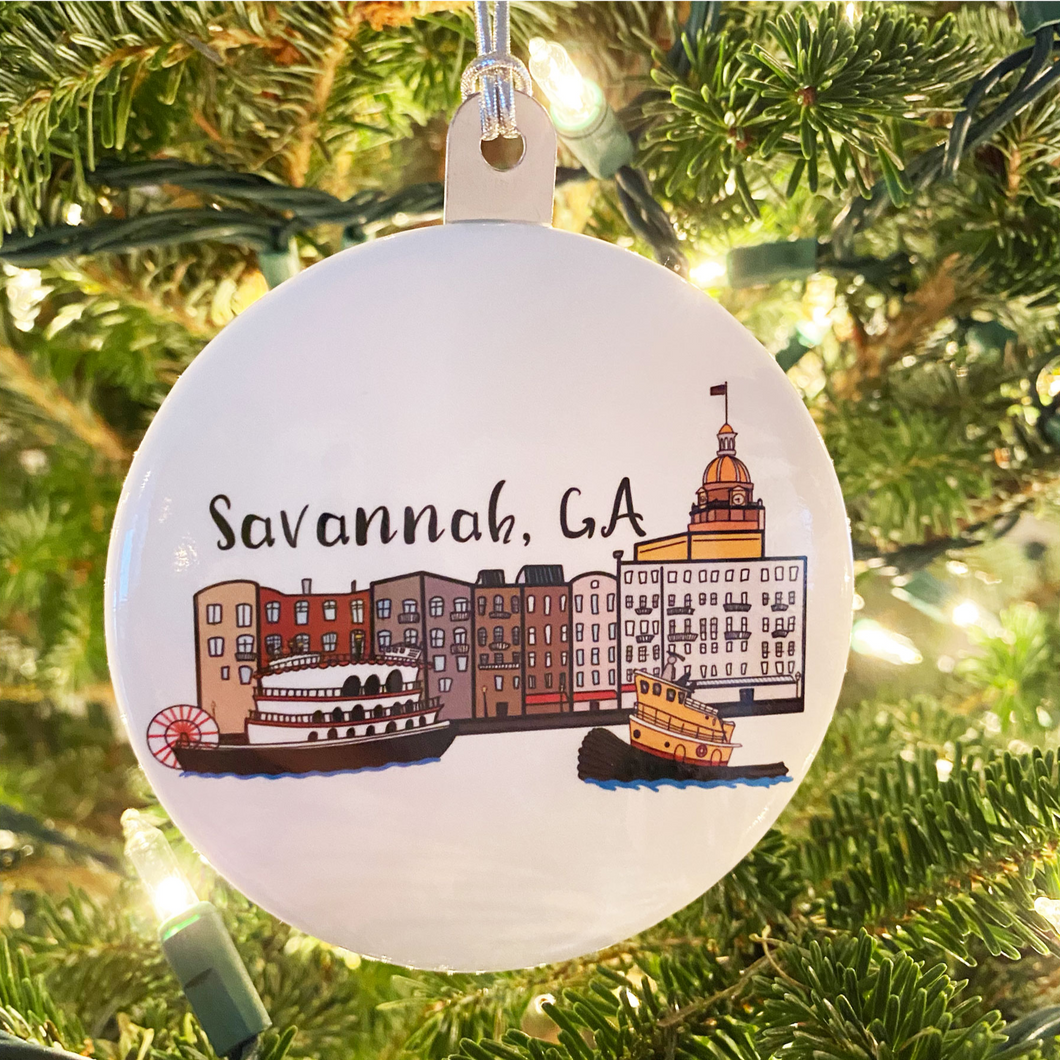 Savannah River Street, GA Button Ornament