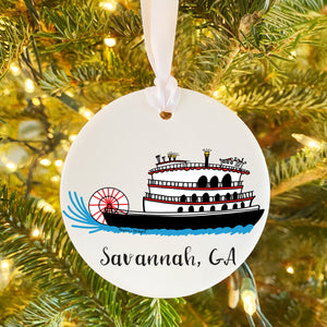 Riverboat Cruise Savannah, GA Sticker Ceramic Ornament