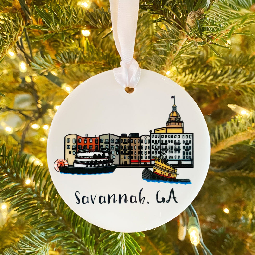 Savannah River Street, GA Ceramic Ornament