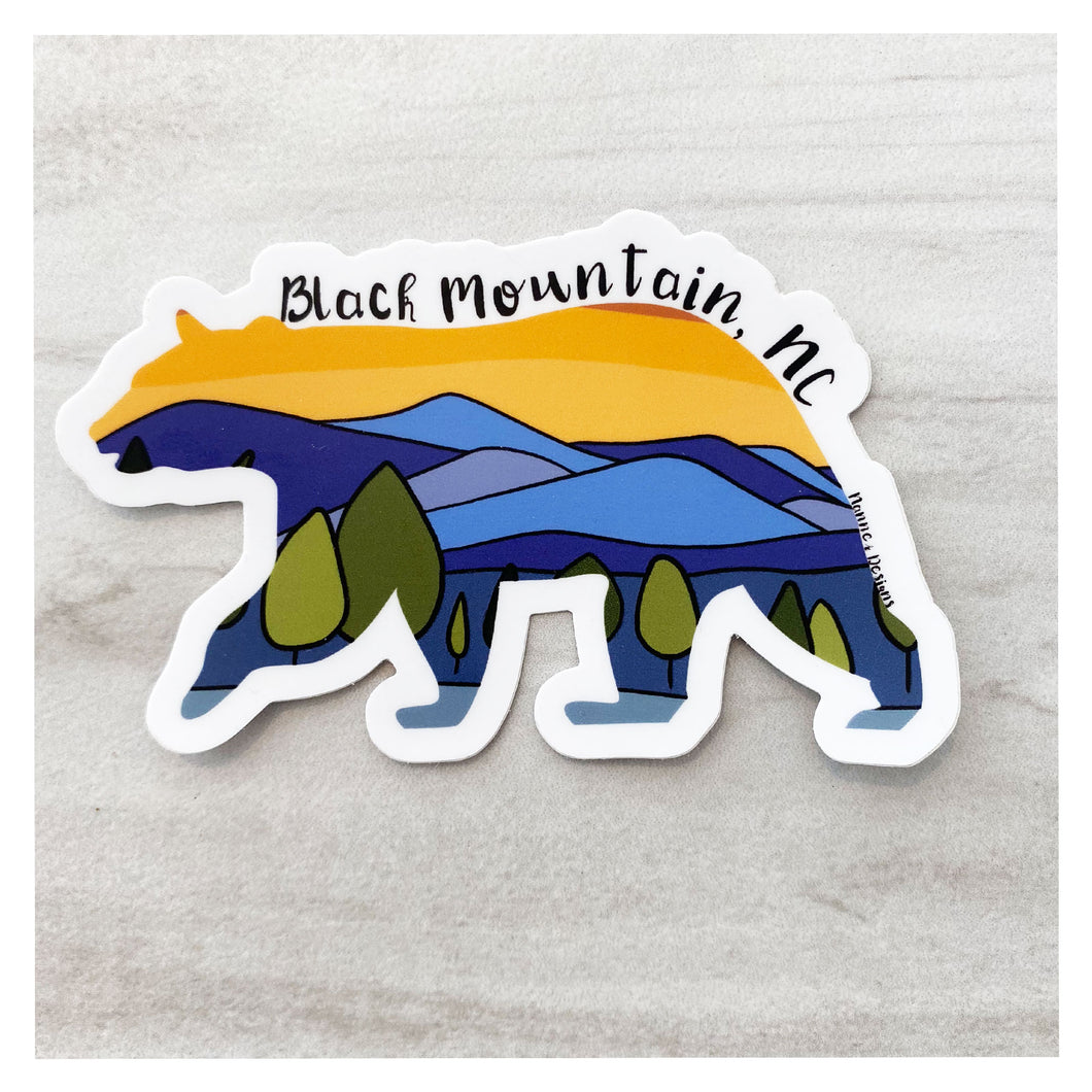 Black Mountain, NC Mountain Sunset inside Black Bear Sticker