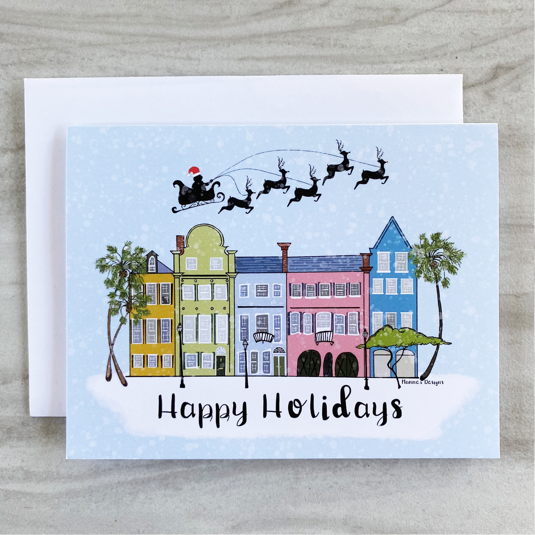 Happy Holidays Charleston Rainbow Row Card